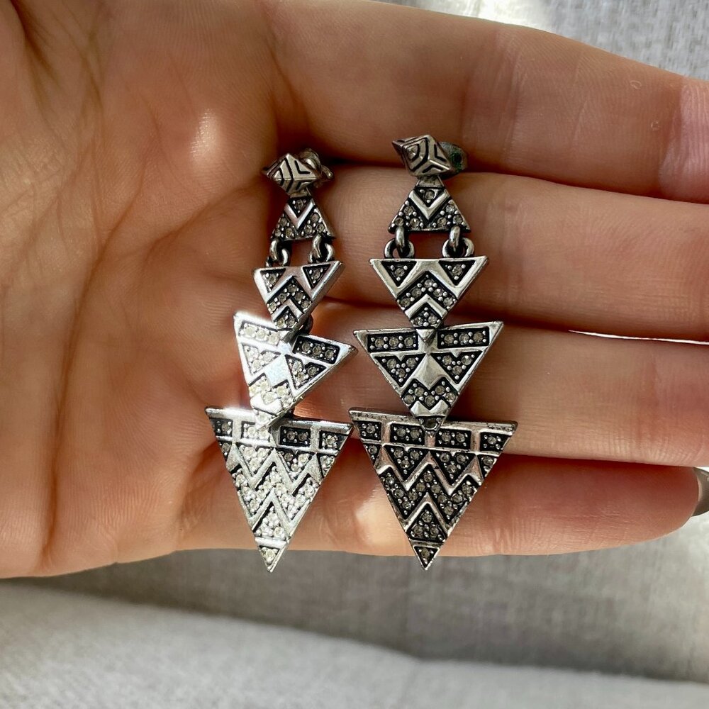 Vintage Silver-Tone Geometric Statement Drop Earrings - Art Deco Drop Earrings